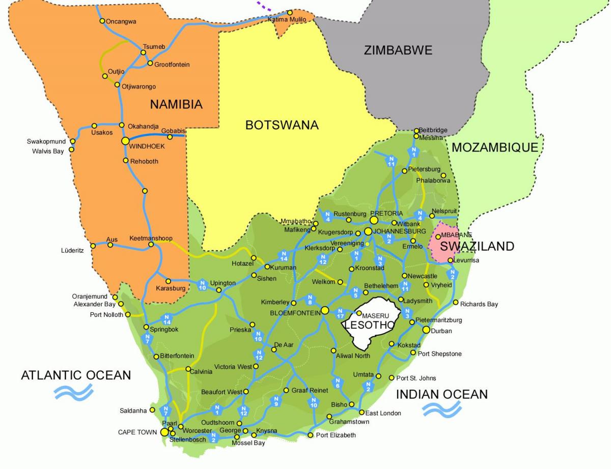 kaart, Lesotho ja lõuna-aafrika vabariik